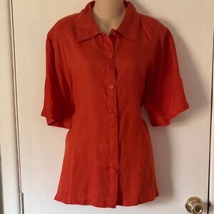 Eileen Fisher Women's Orange Linen Button-Down Shirt 1X